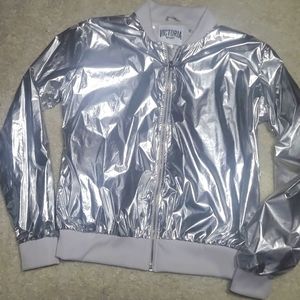 Victoria Sport Bomber Jacket Shiny Silver Metallic Size Small S